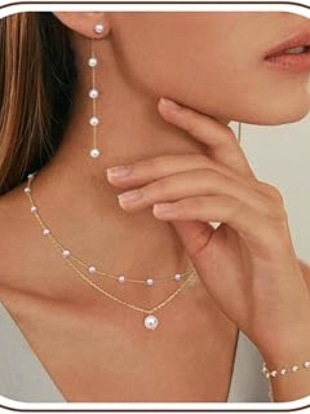 14K Gold Plated Pearl Necklace Set for Women -‎ Adjustable Choker
